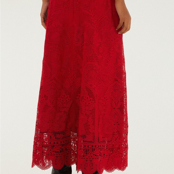 NWT FARM Rio Red Guipure Boho Garden Skirt - Picture 3 of 6